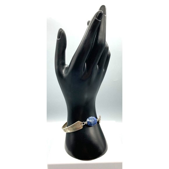 Vintage Silver Plate Utensil Bracelet with Lapis Lazuli, Upcycled Bangle - Picture 1 of 6